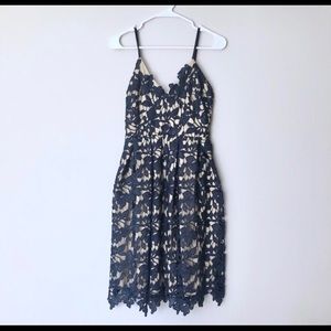 Navy Lace Overlay Dress